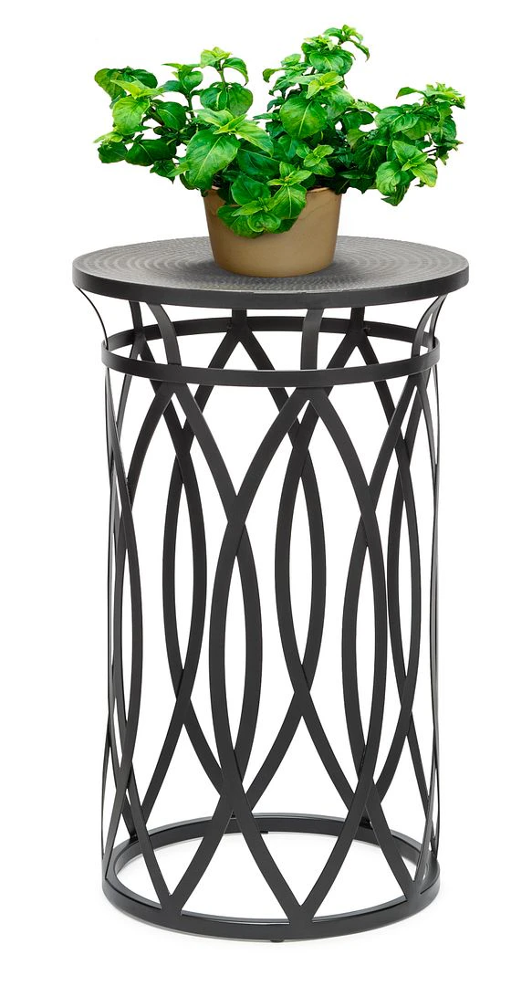 Black Round Iron Side Table With Cross Legs And Gold Finish Top