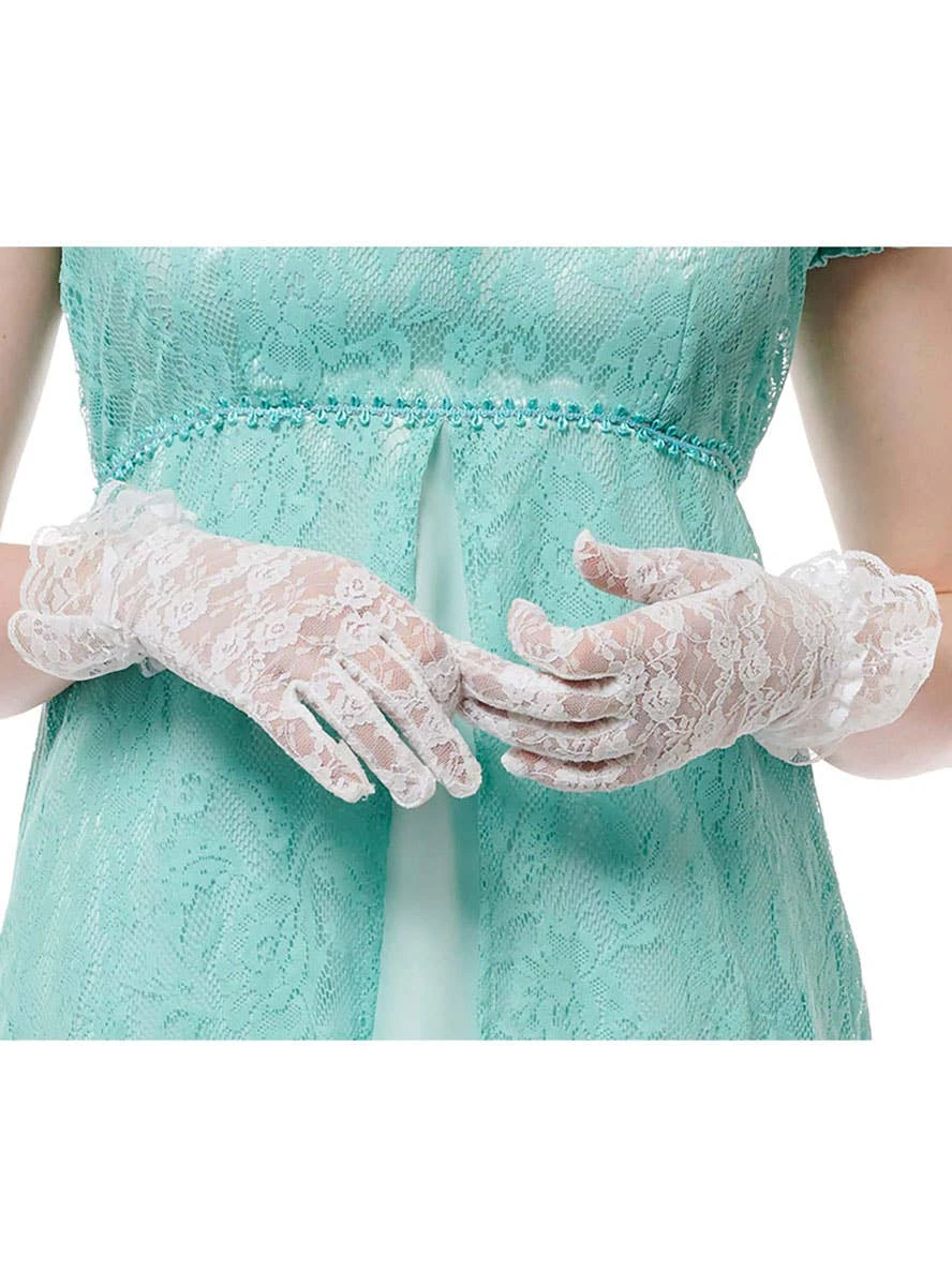 Short White Lace Regency Costume Gloves with Ruffles - Genuine Costume Culture by Franco & New