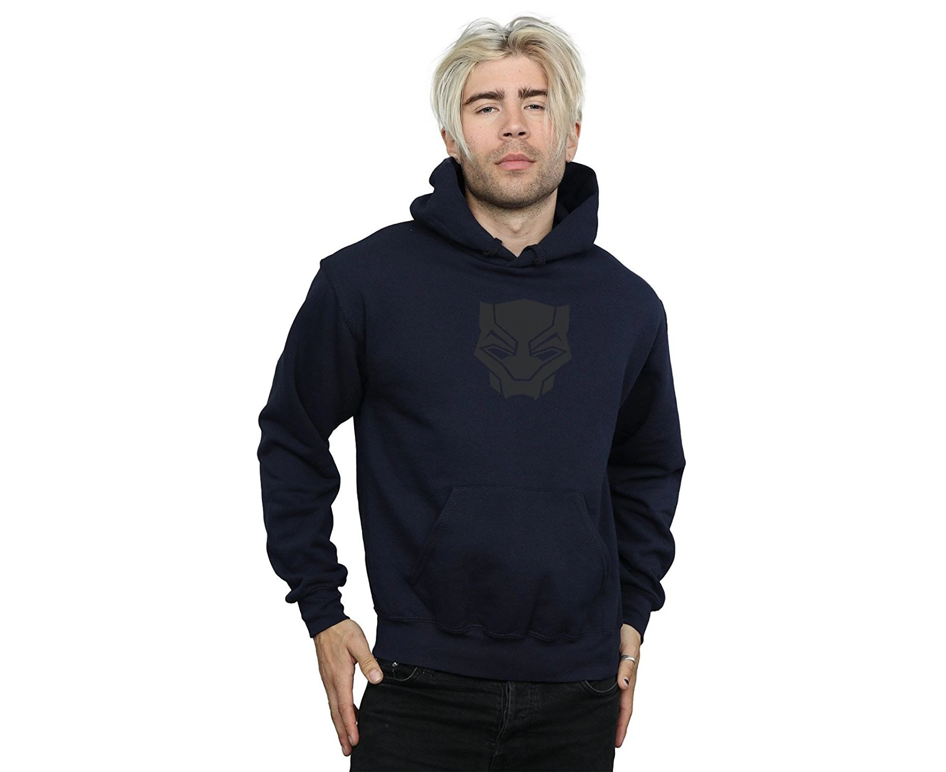 (Large, Navy blue) - Marvel Men's Black Panther Black On Black Hoodie