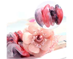 Flower Decor Hair Tie Faux Pearl Elegant Beads Bun Hair Ring Hair Accessories-Neon Pink Shocking Pink