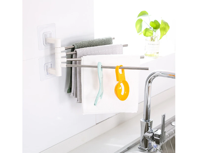 Towel Hanger Punch-free Space-saving Non-slip Multi-bar Wall Mounted Rotating Towel Rack for Bathroom-White