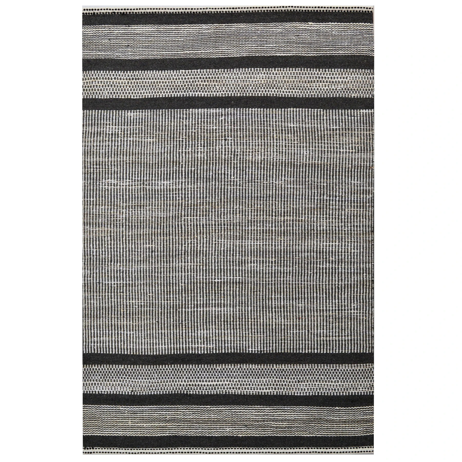 Pinehurst Stripes Ivory Charcoal Hand-Woven Eco-Friendly Wool Jute Rug - 4 Sizes - Grey