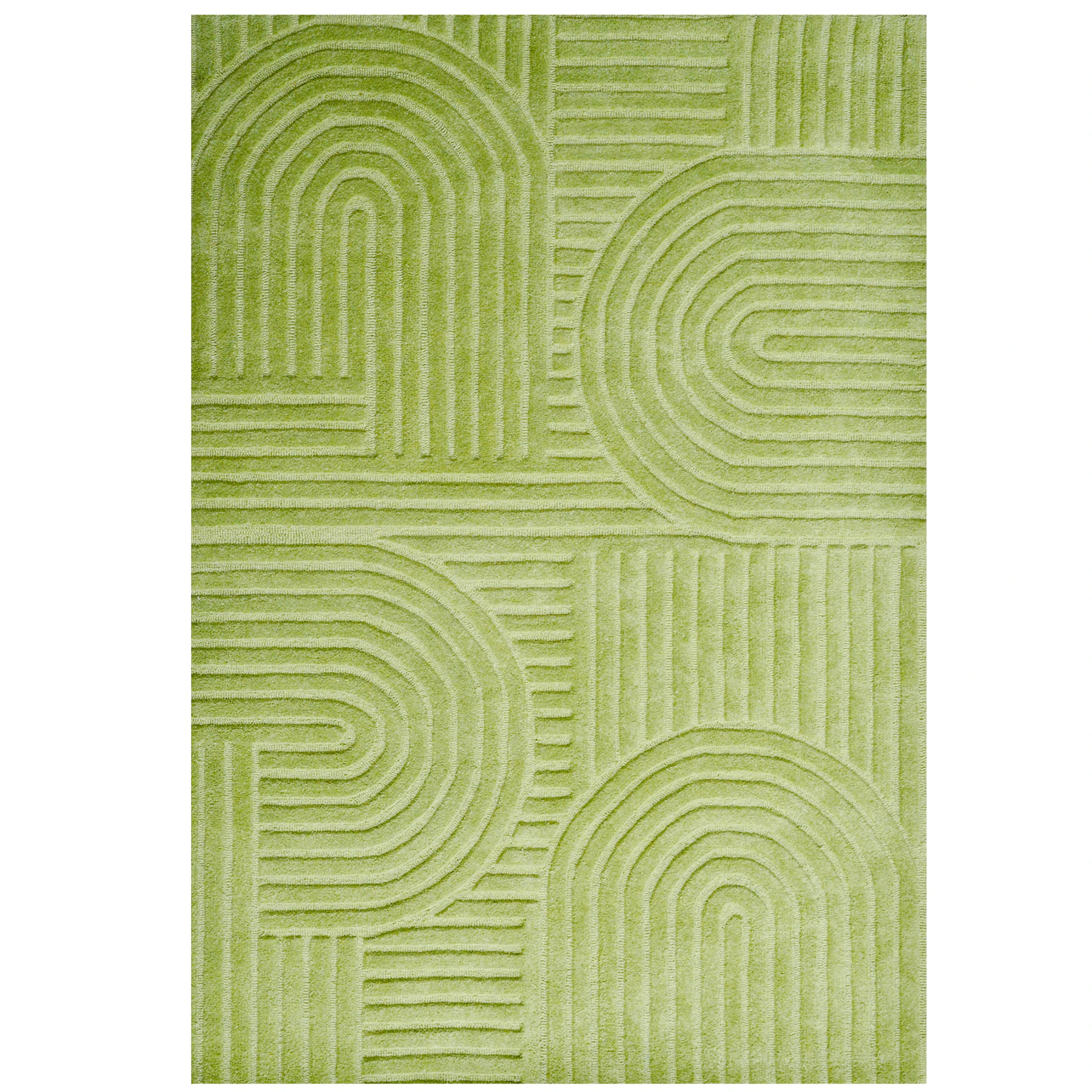 Corbusier Art Nouveau Arcs Modern Green Hand-Tufted Wool Rug - 3 Sizes - Green