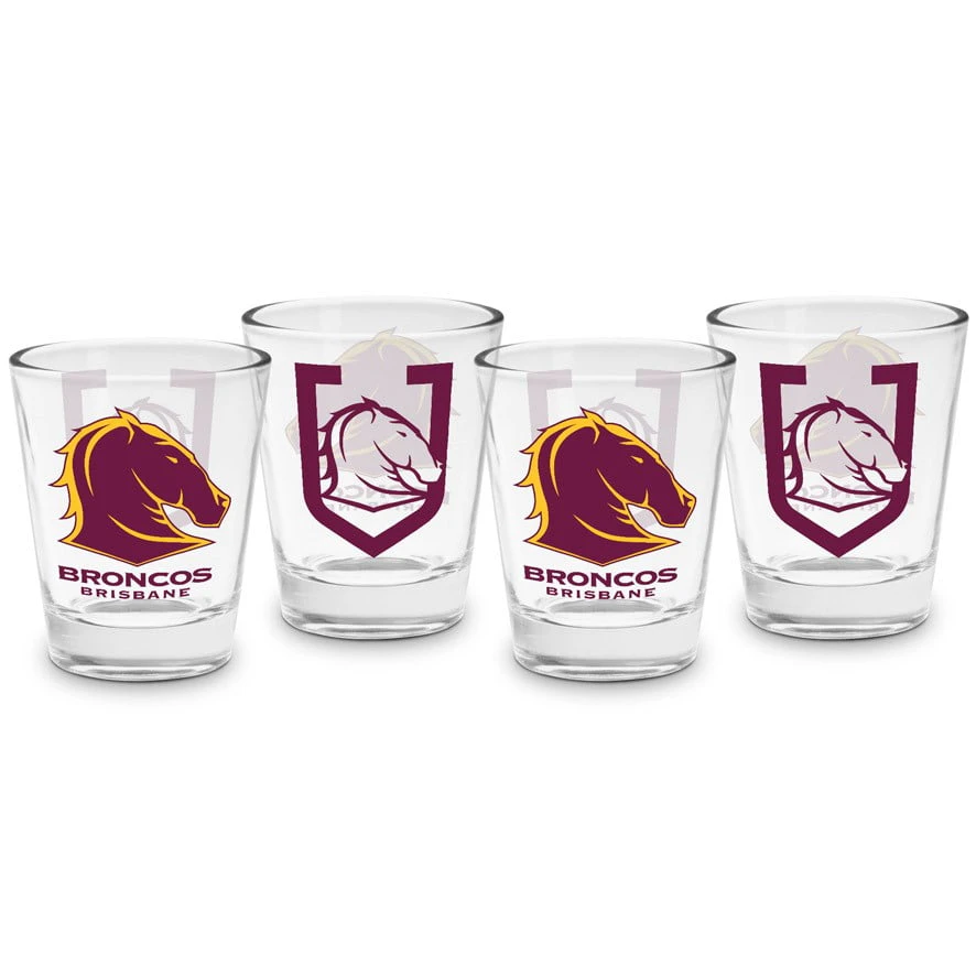 Brisbane Broncos NRL Team Logo 50ml Shot Glasses Bar Set of 4