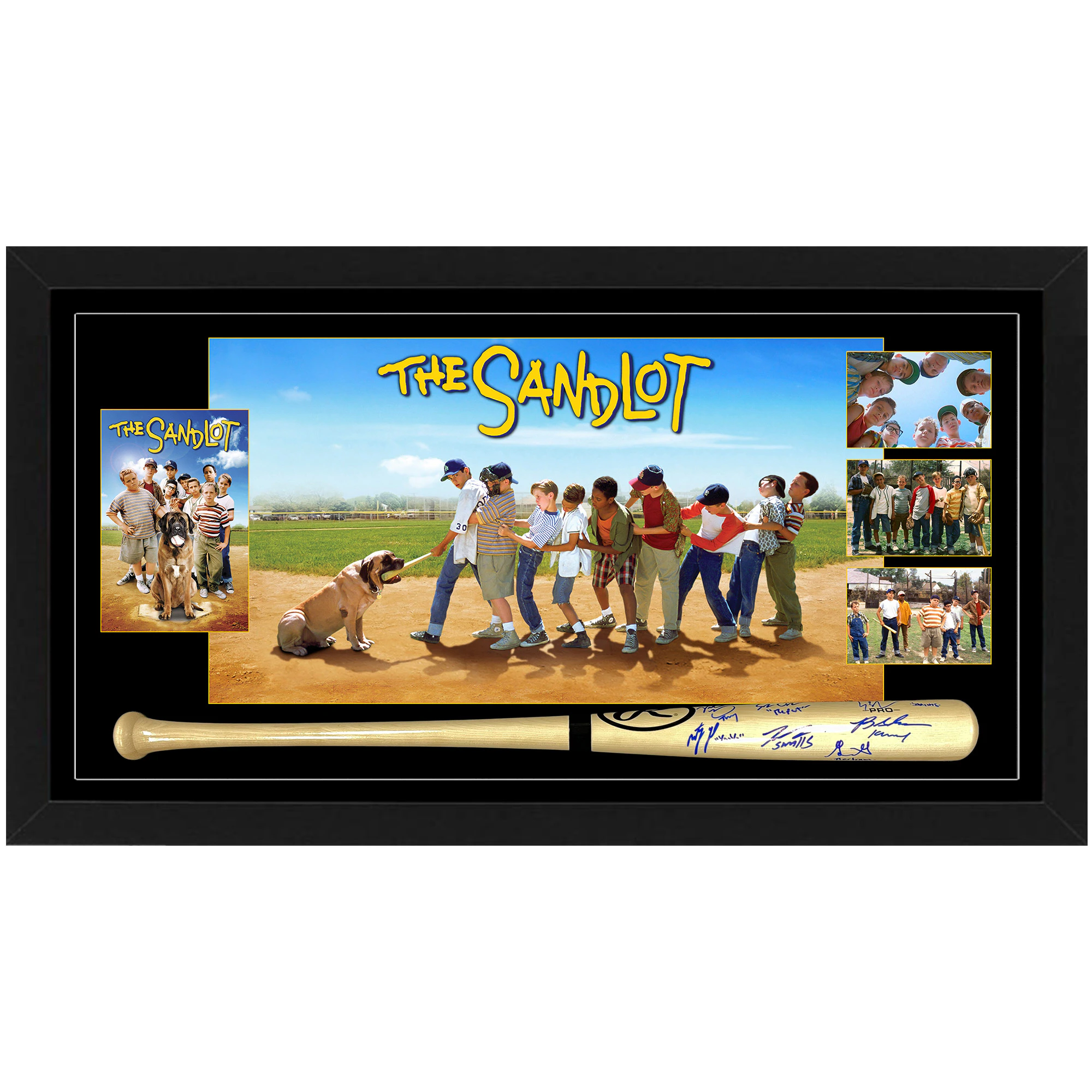 The Sandlot Cast Signed & Framed Rawlings Pro Baseball Bat Signed By 7 Actors (Beckett Hologram)