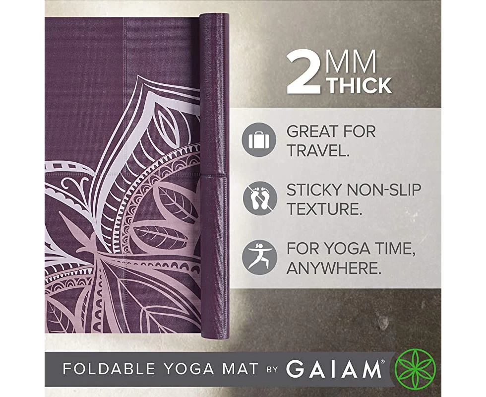 (Cranberry Point) - Gaiam Yoga Mat - Folding Travel Fitness & Exercise Mat - Foldable Yoga Mat for All Types of Yoga, Pilates & Floor Workouts (68"L x 24"W