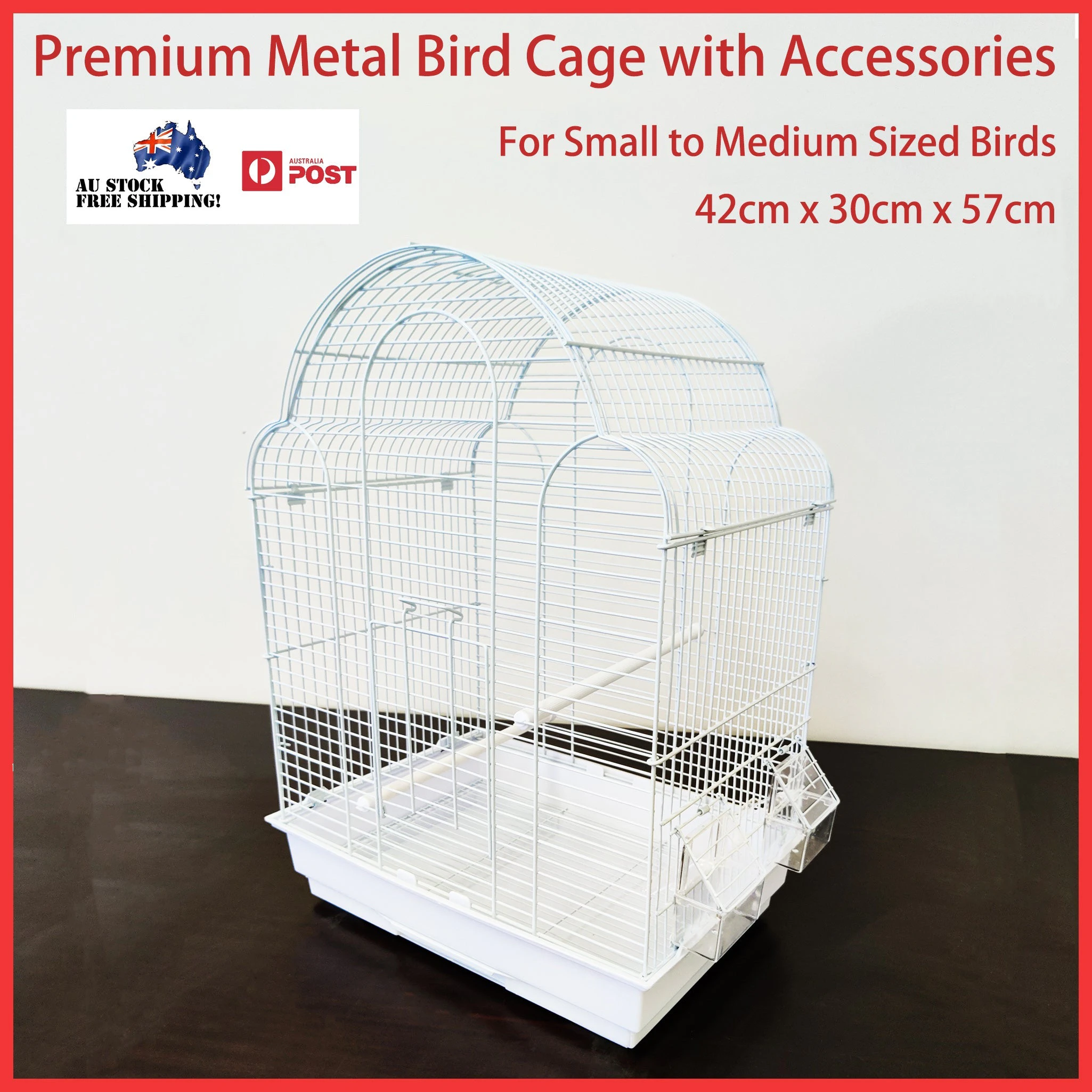 Bird Cage Premium Small Medium Metal Durable Frame Arched Roof White 42x30x57 - Blue