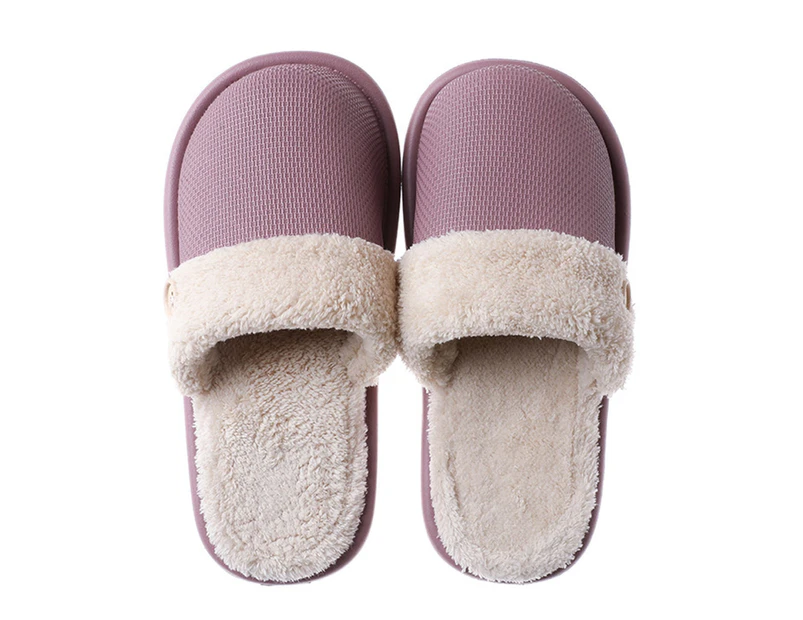 Women Winter Waterproof Button Detachable Liner Warm Plush Slippers Flat Shoes-Purple