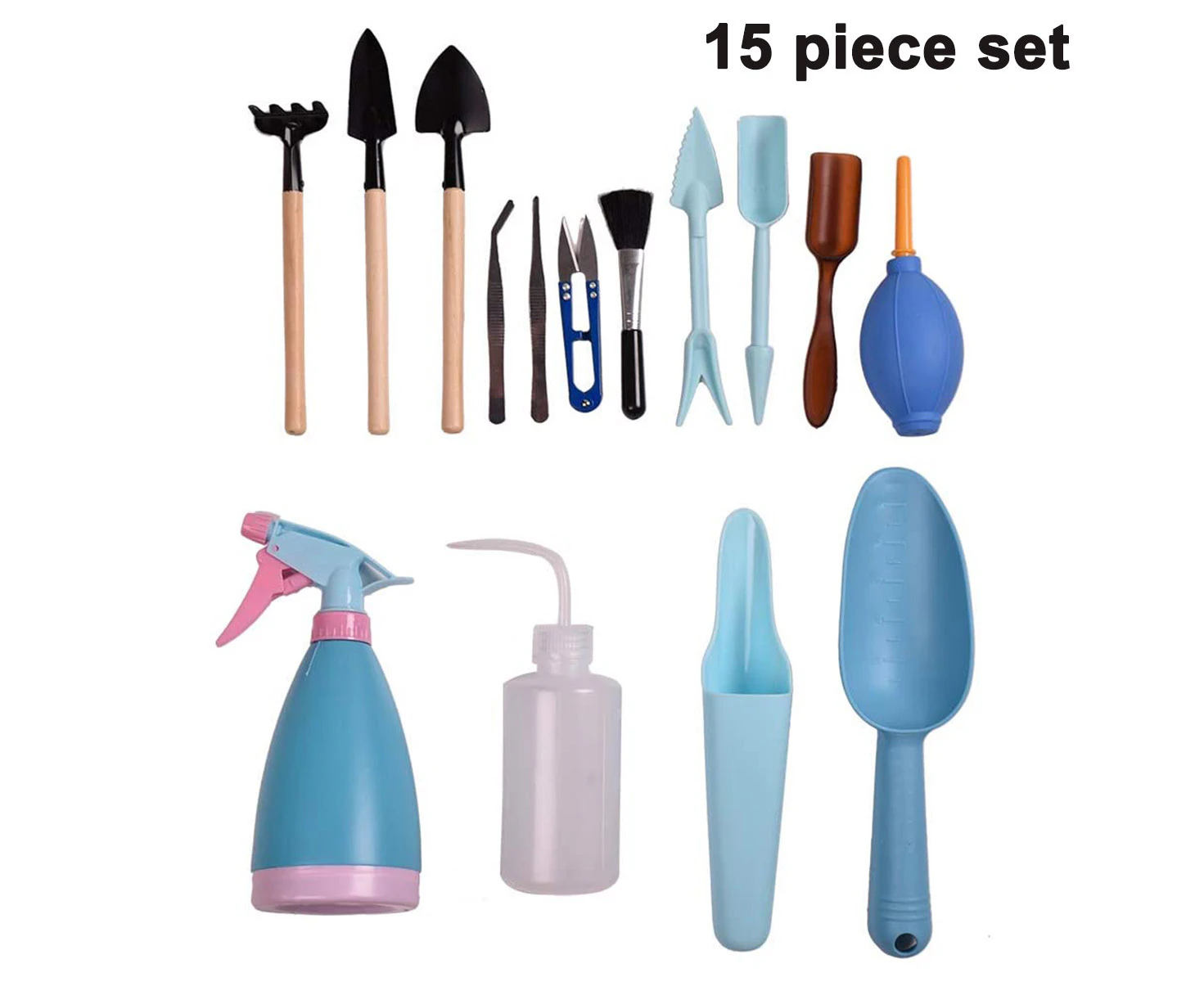 15 Pieces Succulent Plants Tools, Mini Garden Hand Tools Set Transplanting Tools Planting Gardening Tool Set - Blue