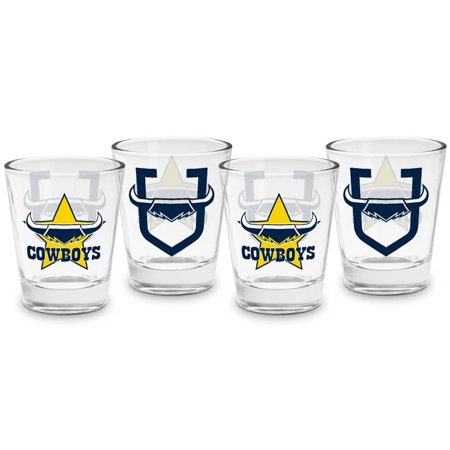 North Queensland QLD Cowboys NRL Team Logo 50ml Shot Glasses Bar Set of 4