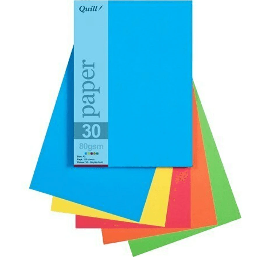 Quill Coloured A5 Copy Paper 80gsm Bright Assorted Pack 250 Sheets