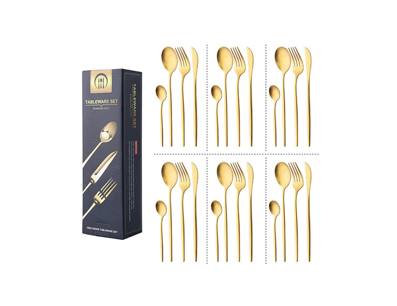 24Pcs Cutlery Set Boxed 410 Stainless Steel Dinner Knife Fork Spoon - Matte Gold Surface