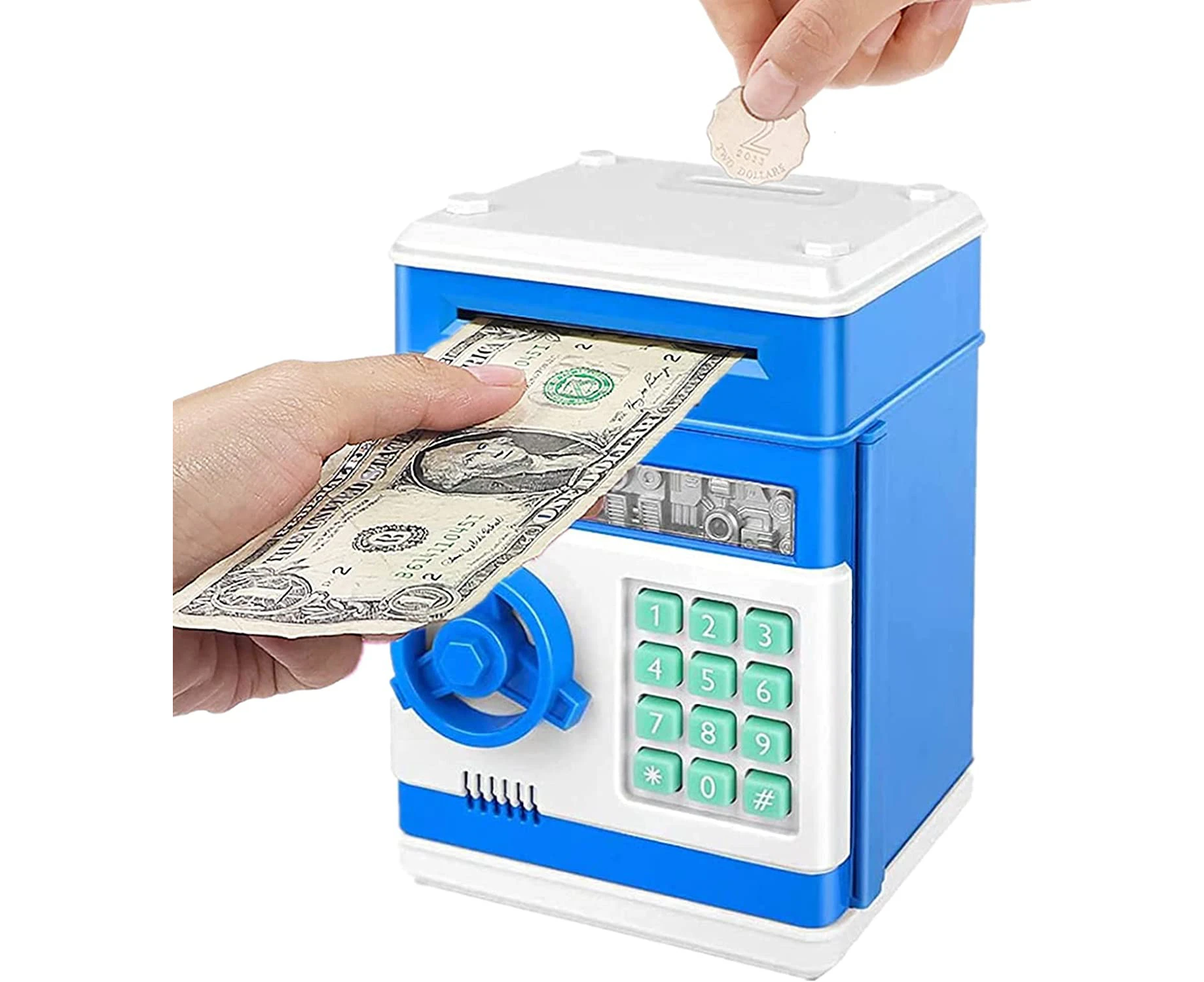 Electronic Piggy Banks, Auto Scroll Paper Money Saving Box ATM Password Coin Bank,Perfect Toy Gifts for Boys Girls (Pink) - Blue