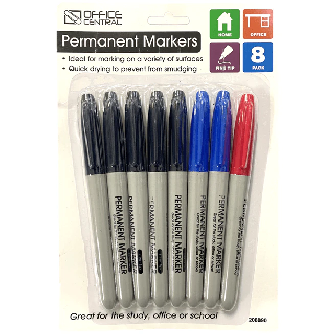 8 Pack Permanent Markers Fine Tip Black Blue Red