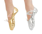 Women Girls Fashion Adult Pointe Gymnastics Sequins Faux Leather Ballet Dance Shoes-Gold & Apricot