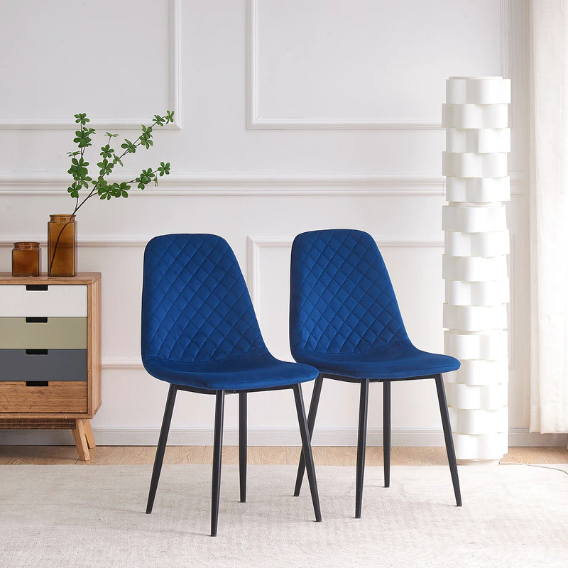 2x Blue Velvet Dining Chair Black Metal Legs For Livingroom Dinning room Cafe Office