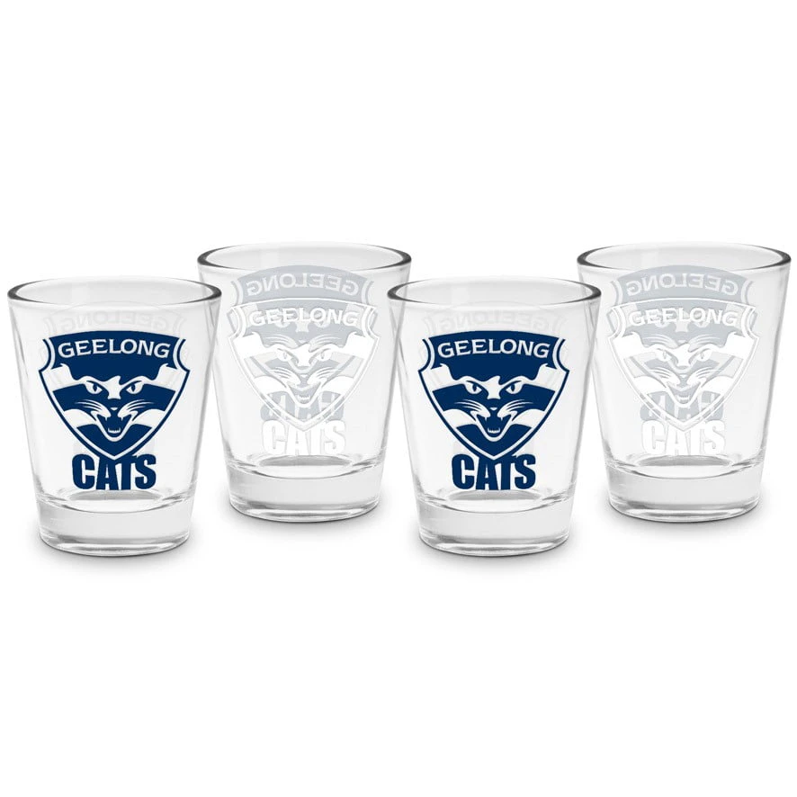 Geelong Cats AFL Team Logo 50ml Shot Glasses Bar Set of 4