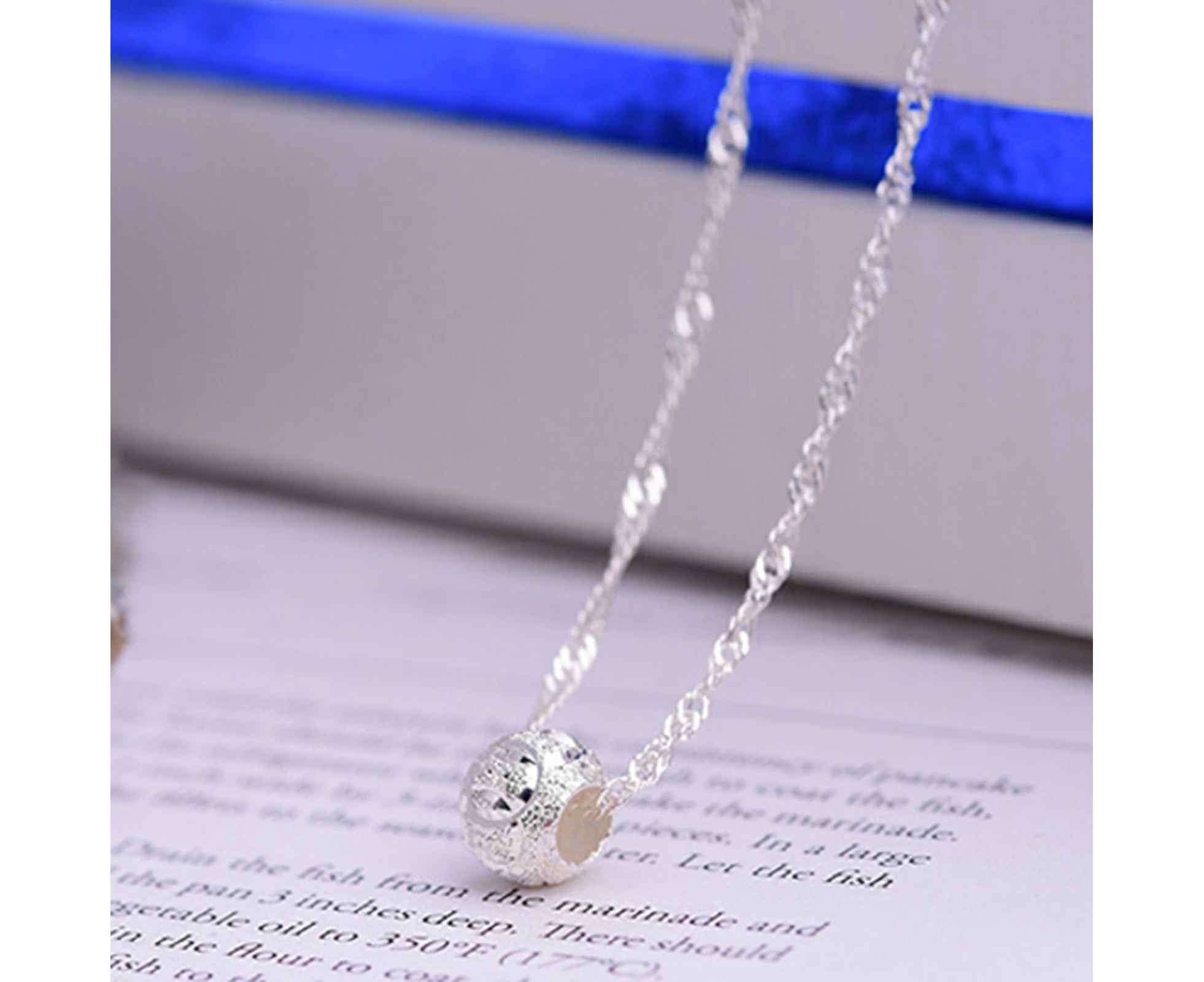 Necklace with Lucky Bead Water Wave Chain Silver Stainless Shiny Women Pendant Necklace for Travel Souvenirs-Silver