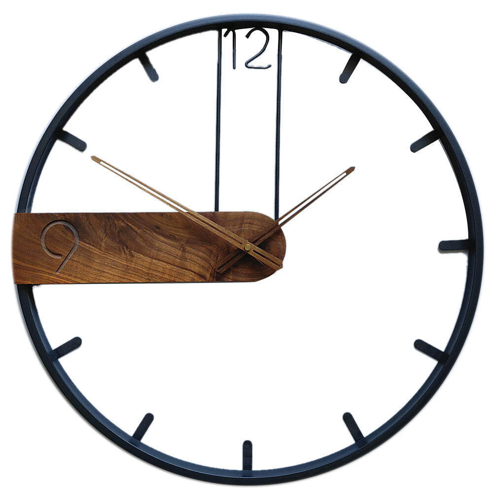 Modern Minimalist Wall Clock Living room Art Decor Large Wood Metal Decor Silent