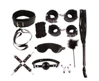 10Pcs Faux Leather Blinder Handcuff Foot Strap Whip Rope Collar Sex BDSM Toy Set-