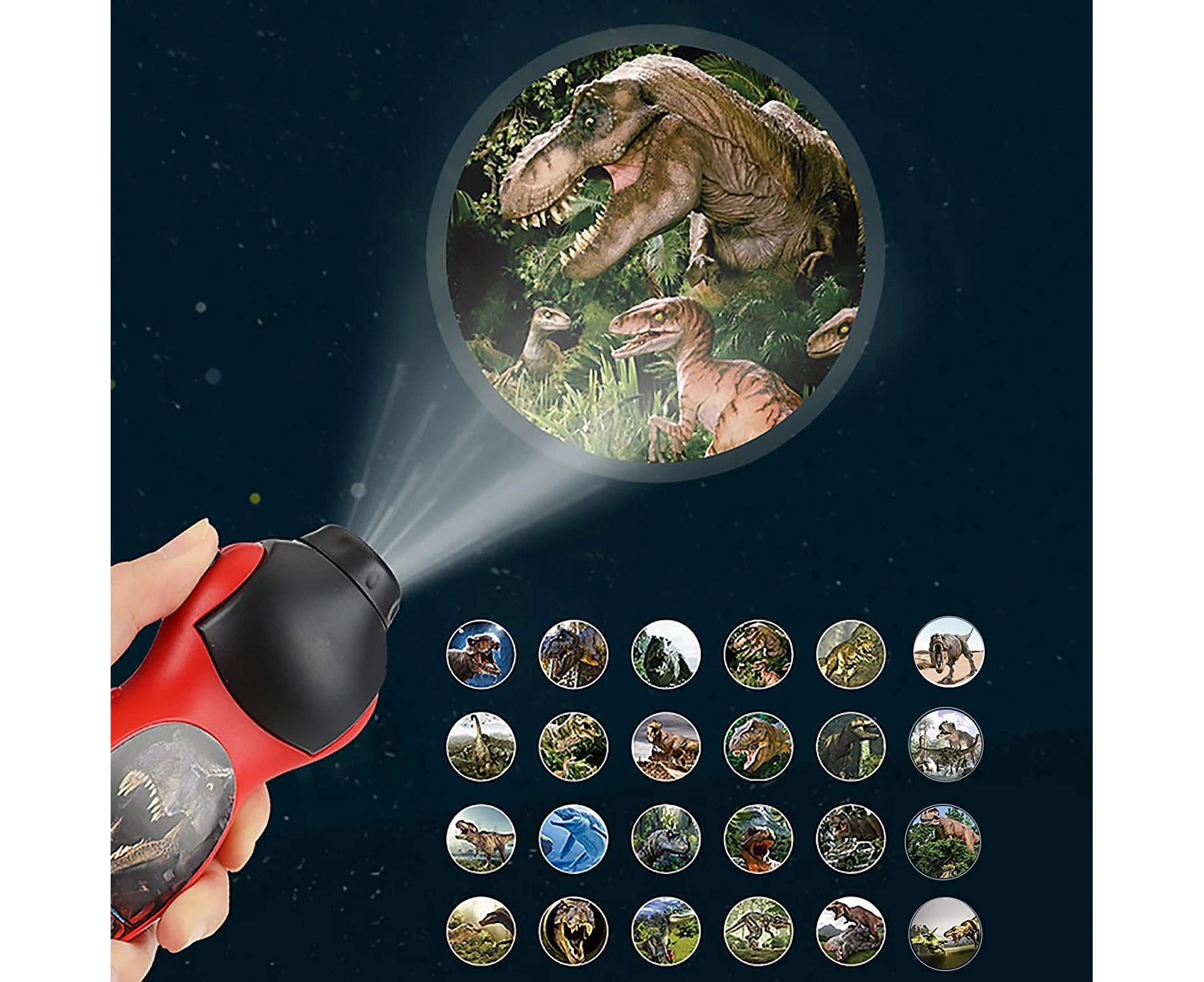 Kids Projector Flashlight,24 Patterns Dinosaur Slide Educational Toy