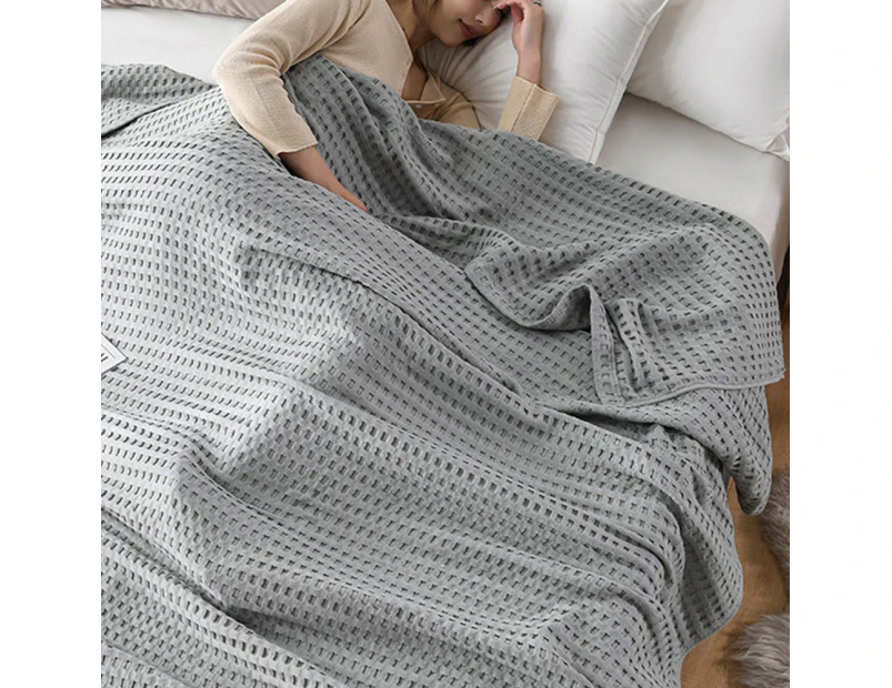 100% Cotton Blanket Cozy Waffle Weave Blanket Soft Quilt Grey