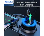Philips QC+PD Dual Port Car Mobile Phone Charger w/ USB-C to Type-C Cable Black