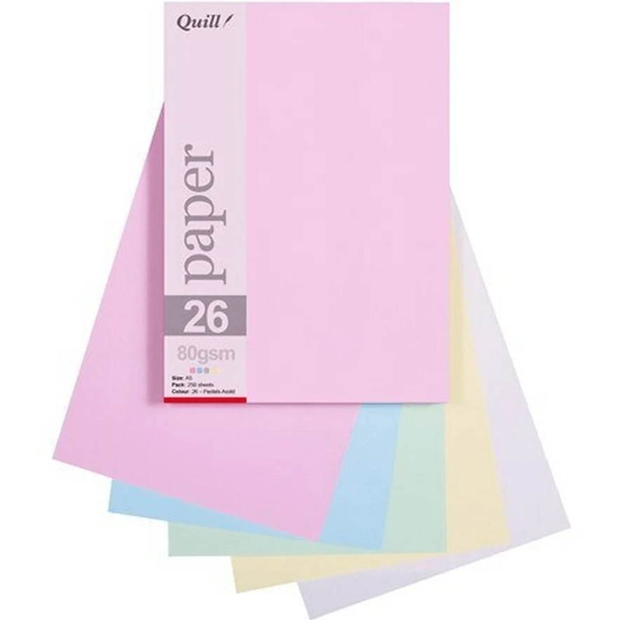 Quill Coloured A5 Copy Paper 80gsm Pastel Assorted Pack 250 Sheets