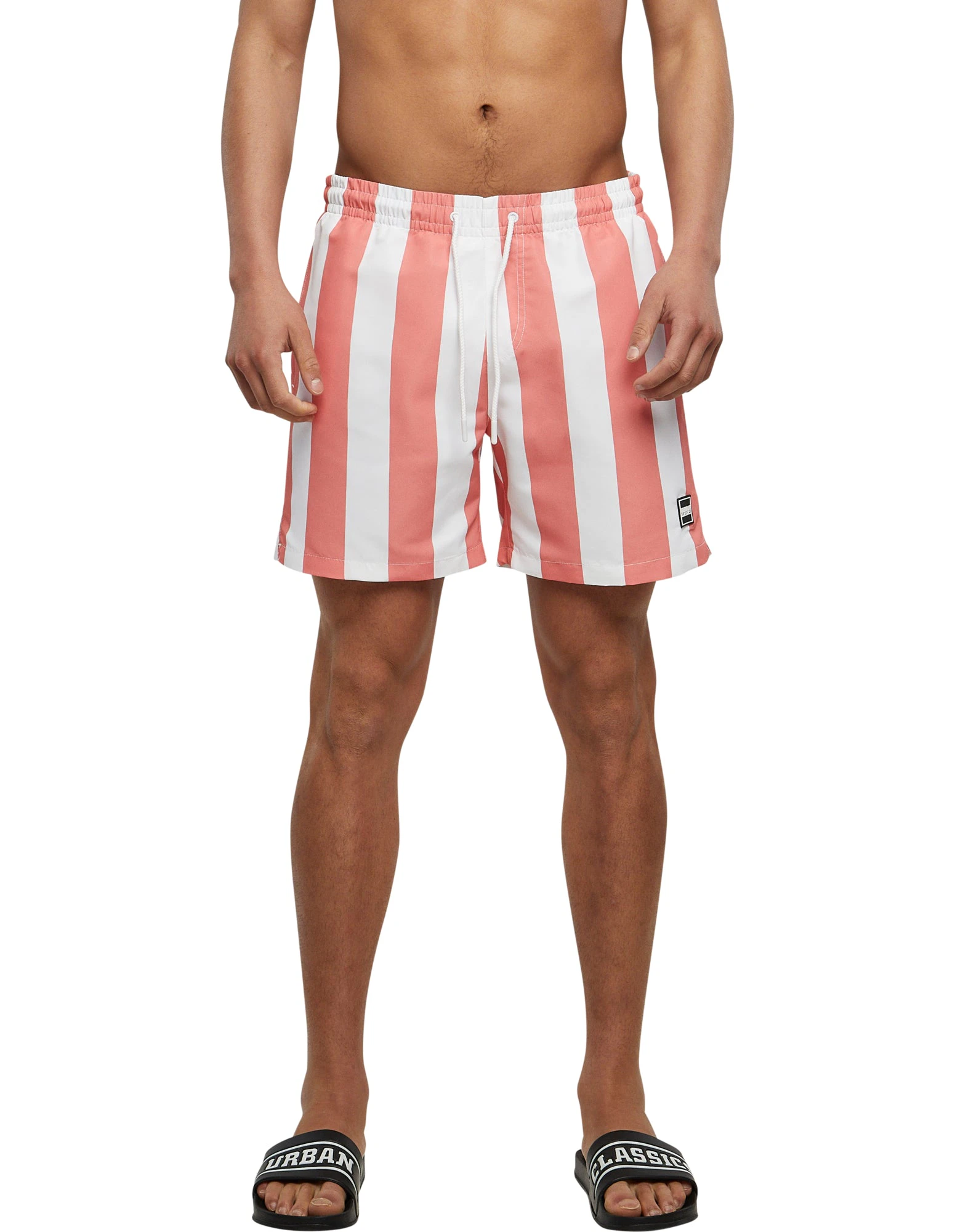 Mens Pattern Swim Shorts - Pale Pink Bar Stripe