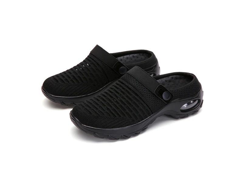 Women Clog Slippers Breathable Anti Skid Mesh Slip-on Air Cushion Home Shoes-Black