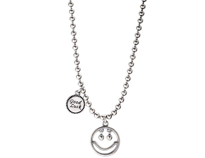 Silver plating Hollow Smiling Face Pendant Necklace Round Luck Charm Necklace Jewelry