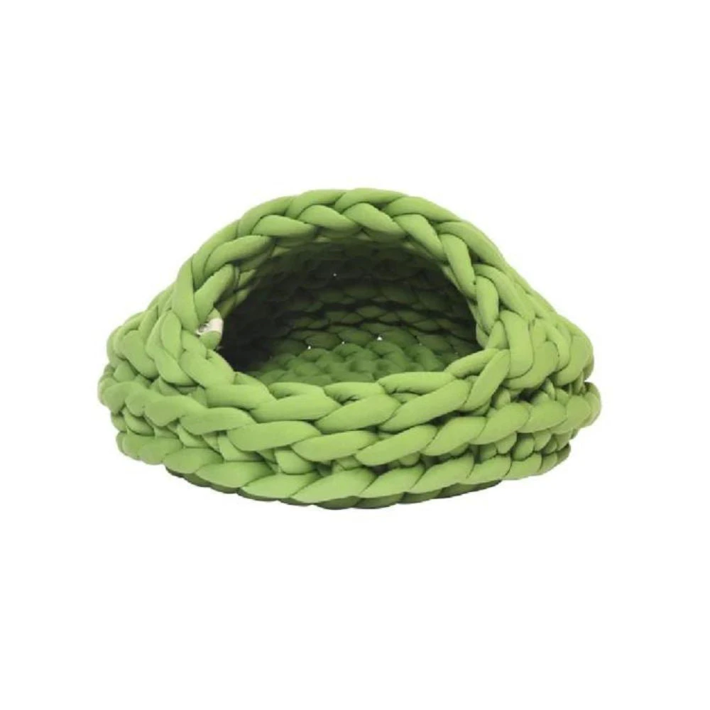 Michu Chunky Knit Soft Cat Bed Cave, Olive Green