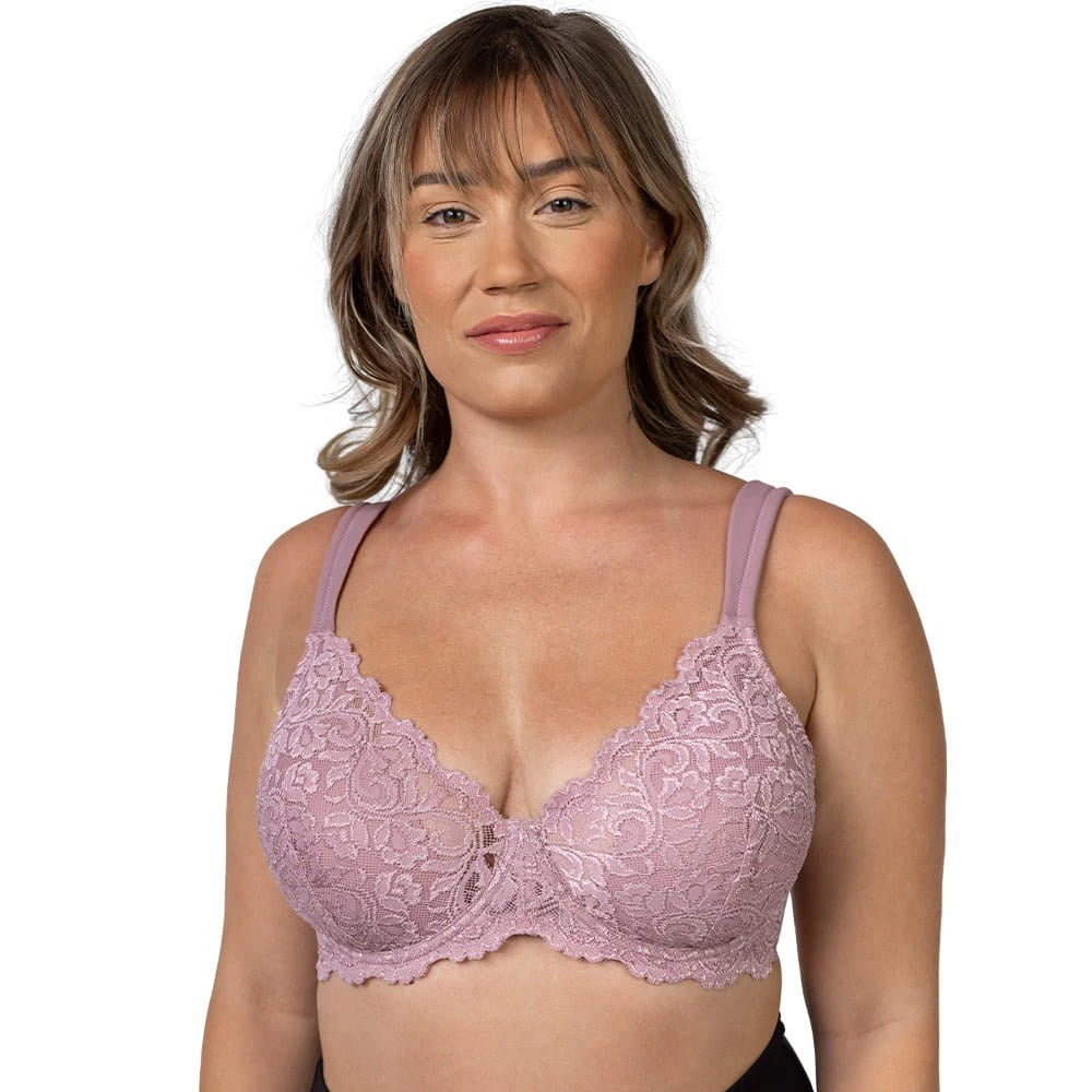 Leading Lady Ava Underwire Scalloped Lace Bra with Wide Straps in Rose Mauve