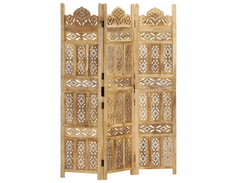 vidaXL Hand Carved 3-Panel Room Divider 120x165 cm Solid Mango Wood