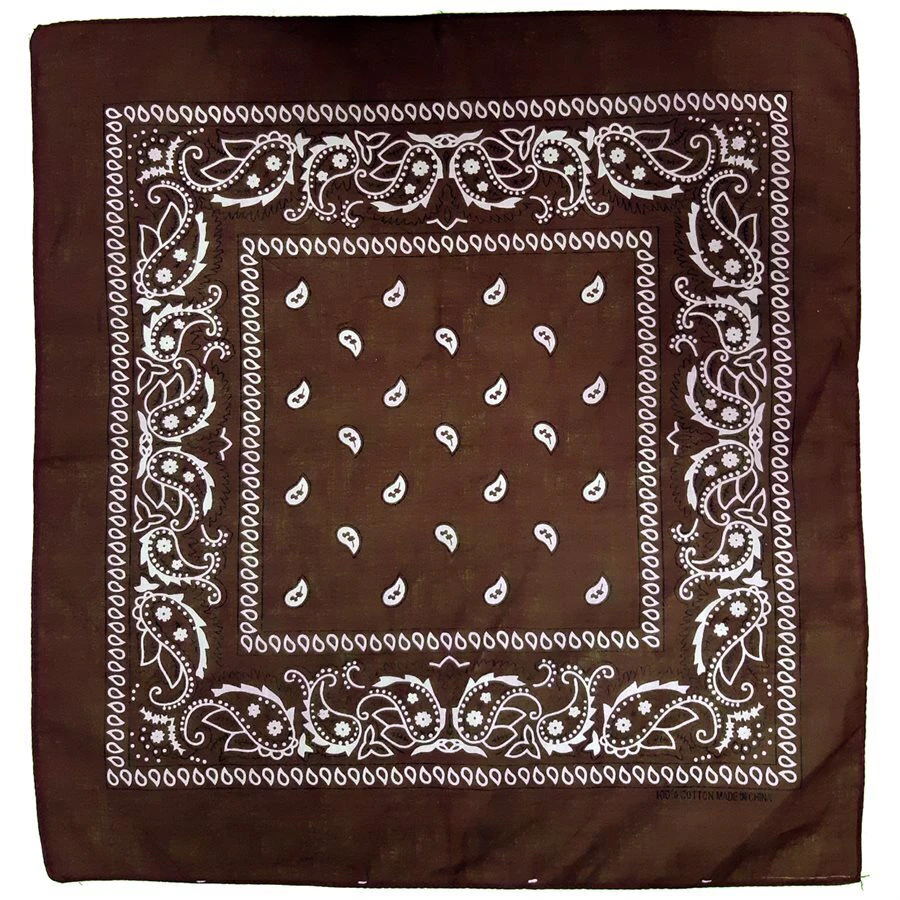 BANDANA Paisley 100% COTTON Head Wrap Durag Bandanna Summer Biker Scarf Mask - Brown