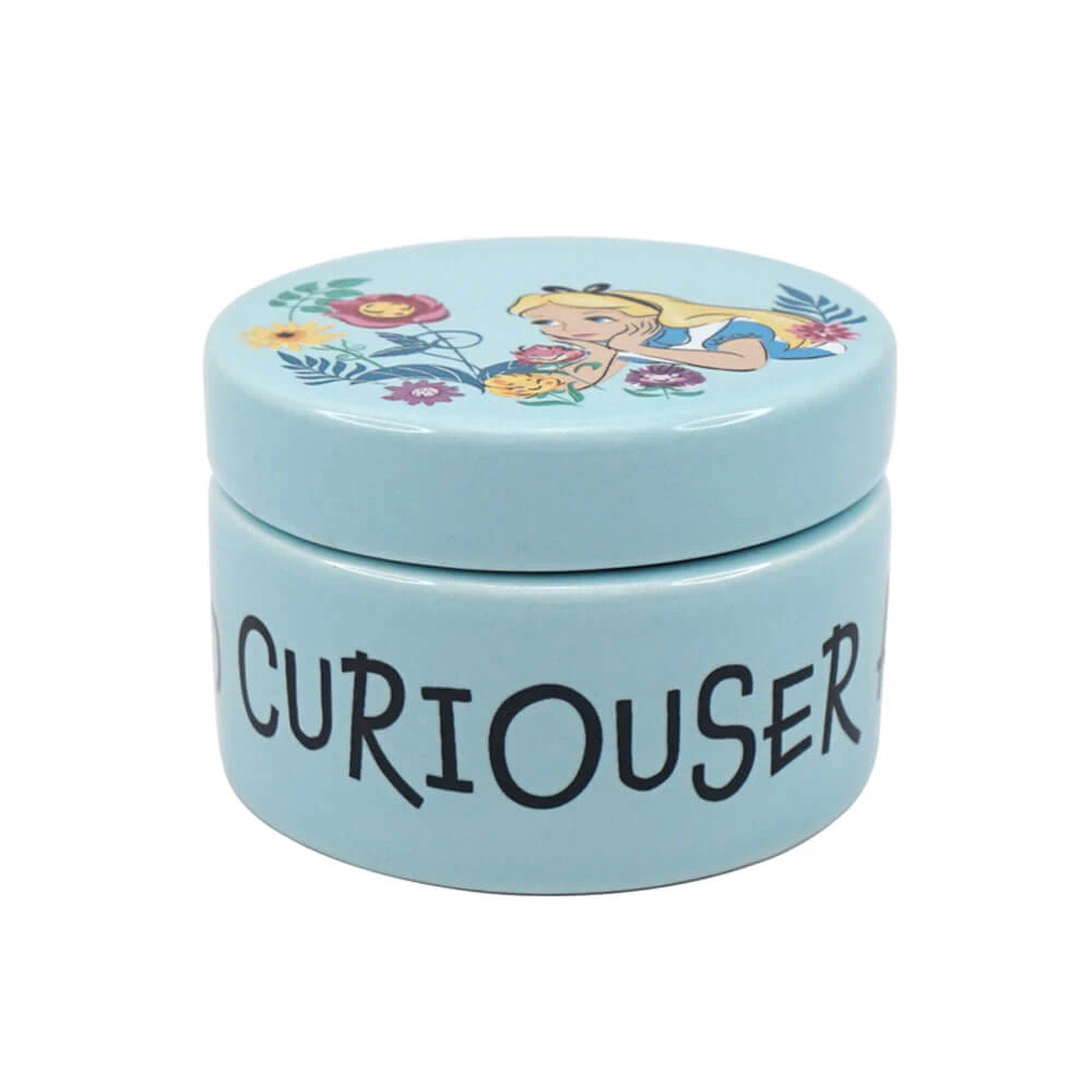 Disney Gifts - 'Alice in Wonderland', Round Trinket Box, Blue Ceramic, 6cm (Length)