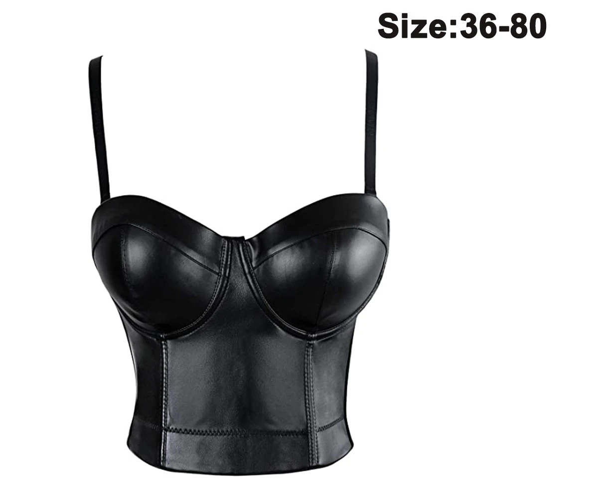 Leather Bustier Women's Corset Top Bra Black Breast-Wrapped Vest Elastic Vest All-match - Black