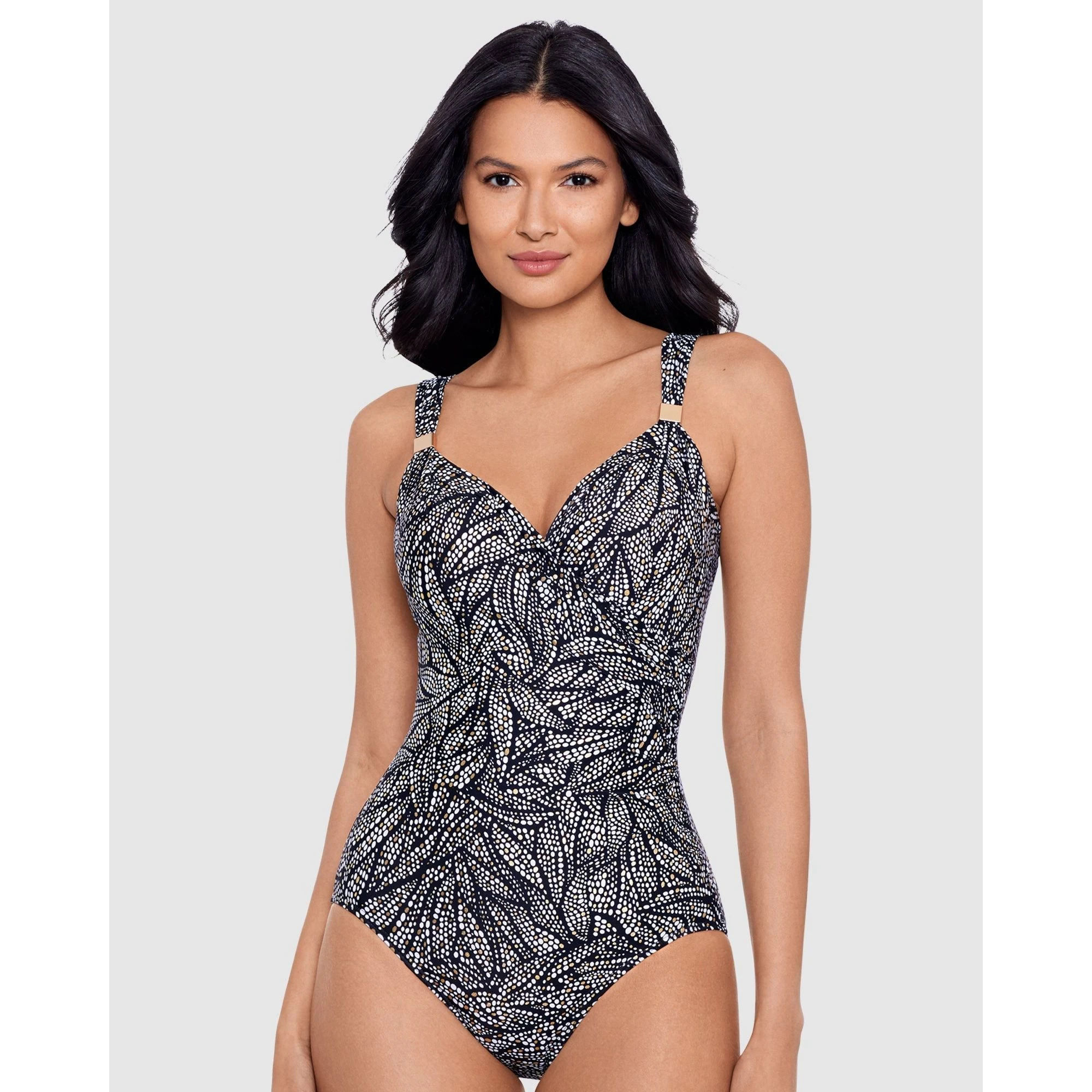 Miraclesuit Swim Women's Shore Leave Siren Crossover Shaping Swimsuit in Black/white