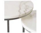 2pc E Style Zander Metal/Marble Side Table Set Round Furniture White/Silver