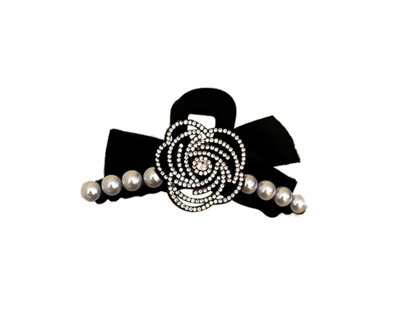 Lady Barrette Faux Pearl Decor High-end Beautifully Vintage Mini Fixing Hairs Decorating Anti-Slip Portable Hair Claws for Female-Black