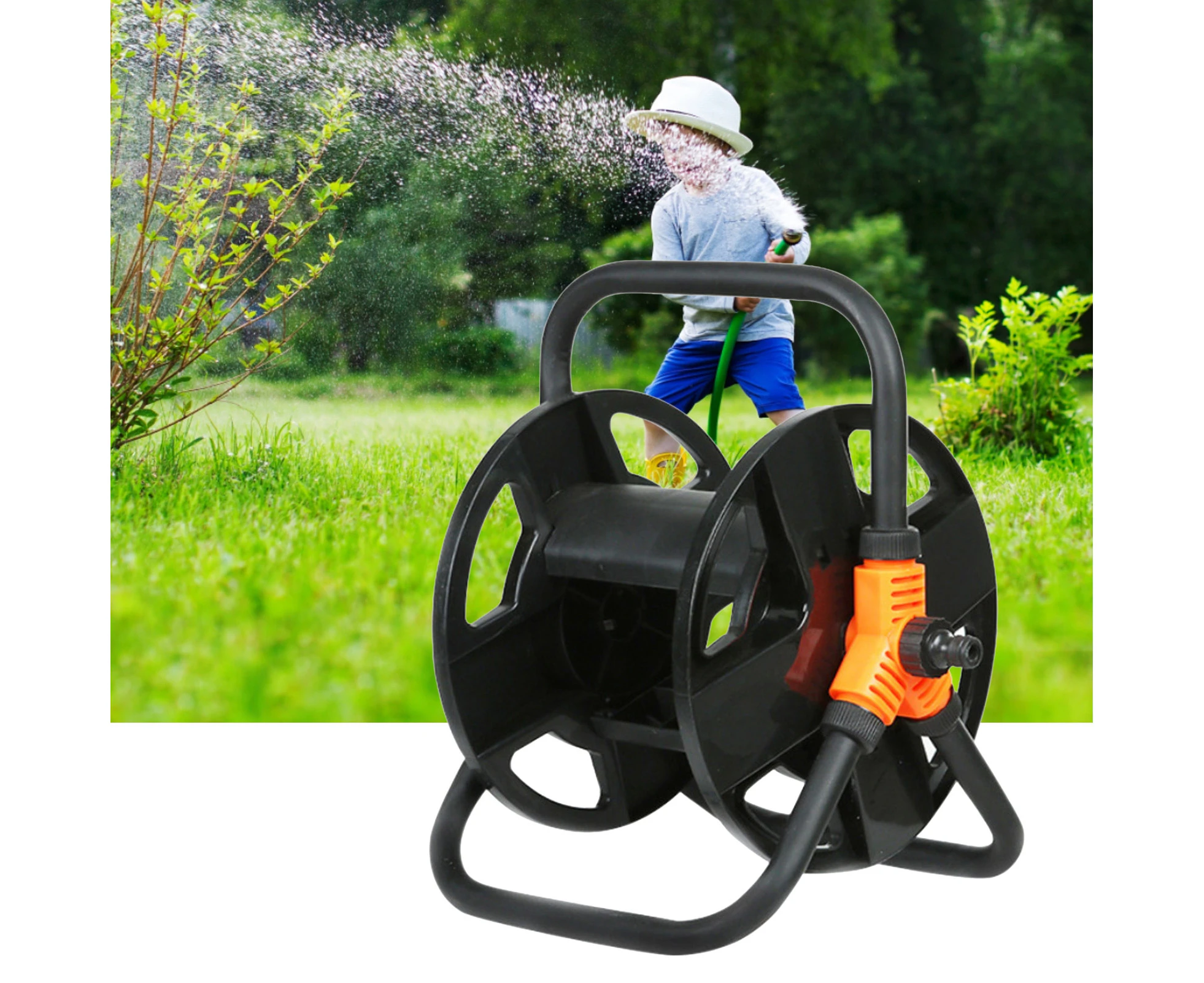 Hose Reel Heavy Duty No Tangling Smooth Operation Non-slip Handle Shatterproof Storage Plastic Space Saving Cord Storage Reel for Backyard-Black