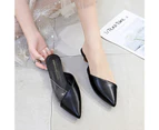 Women Pointed Toe Low Kitten Heel Mules Slippers Clear Pumps Slip-on Dress Shoes-Black