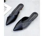 Women Pointed Toe Low Kitten Heel Mules Slippers Clear Pumps Slip-on Dress Shoes-Black