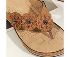 Flower Round Toe Wedge Open Toe Anti-slip Sandals Flip Flops Footwear for Daily Life-Brown - Brown