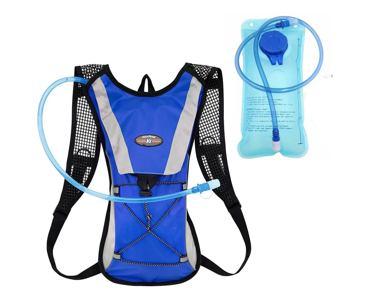 Hiking Camping Cycling Running Hydration Backpack Bag Blue+ 2L Water Bladder