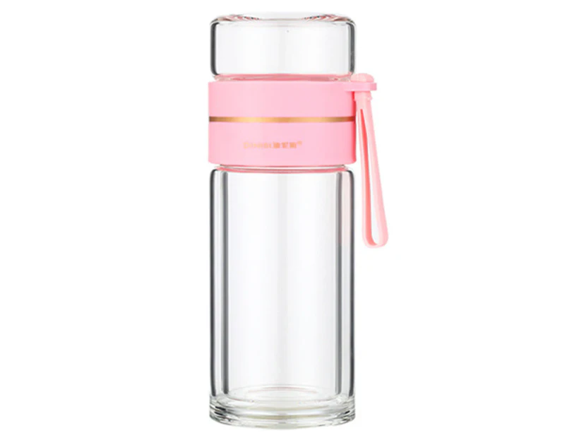 Double Wall Glass Tea Infuser Bottle Tea Tumbler With Infuser Portable Tea Bottle For Loose Tea Travel Tea Mug With Strainer Dual-use Tea Cup(Pink) - Pink