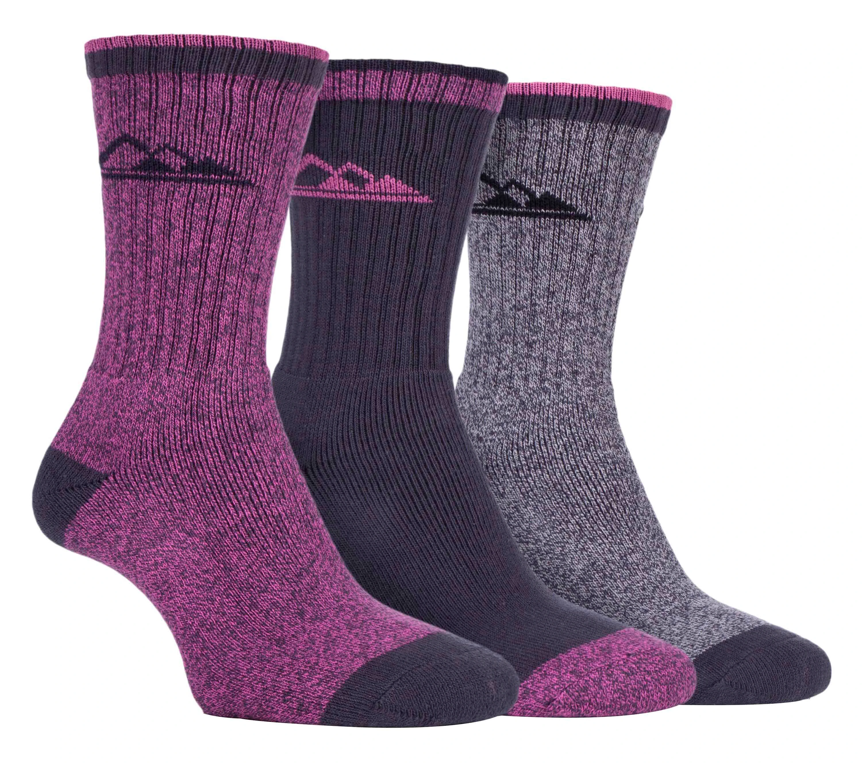 3 Pairs Ladies Lightweight Breathable Hiking Socks with Arch Support - SBLS032CHA