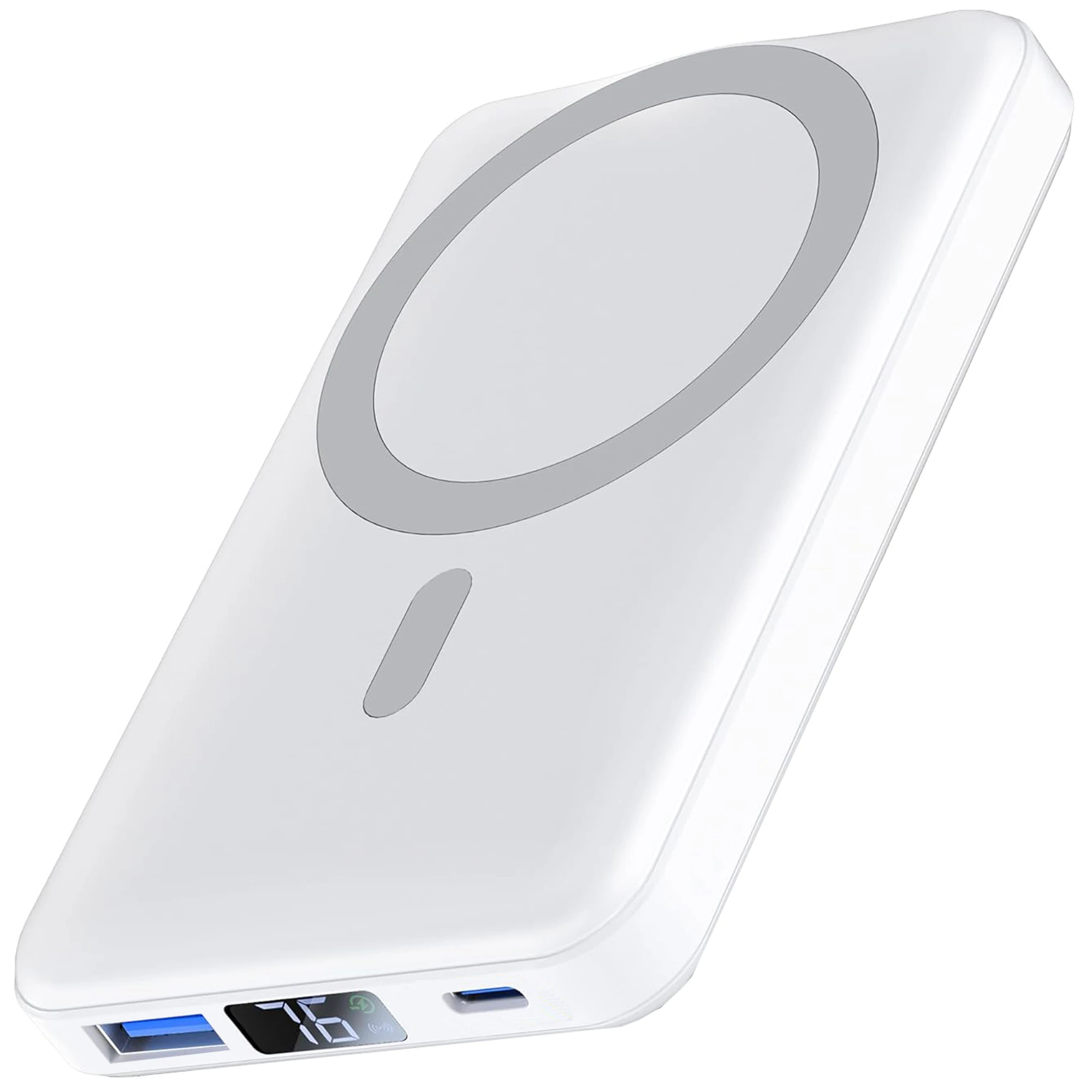 Magnetic Power Bank Wireless Charger 10000Mah 22.5W LED Display Type-C Charge - White