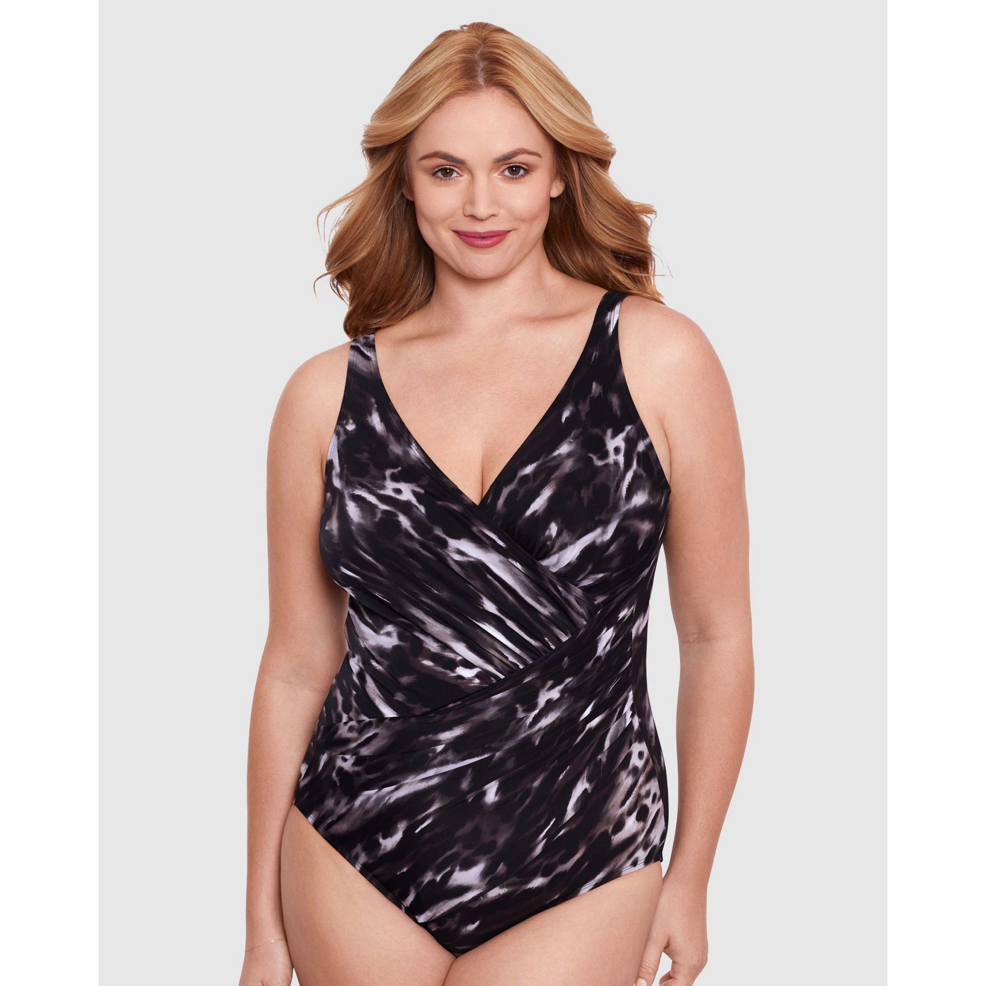 Miraclesuit Swim Women's Tempest Oceanus Plus Sized Shaping Swimsuit in Black/brown