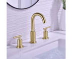 2 Handle 8 Inch Brass Bathroom Sink Faucet 3 Hole Widespread With Valve And Cupc Water Supply Hoses, With Overflow Pop Up Drain Assembly,Brushed Gold